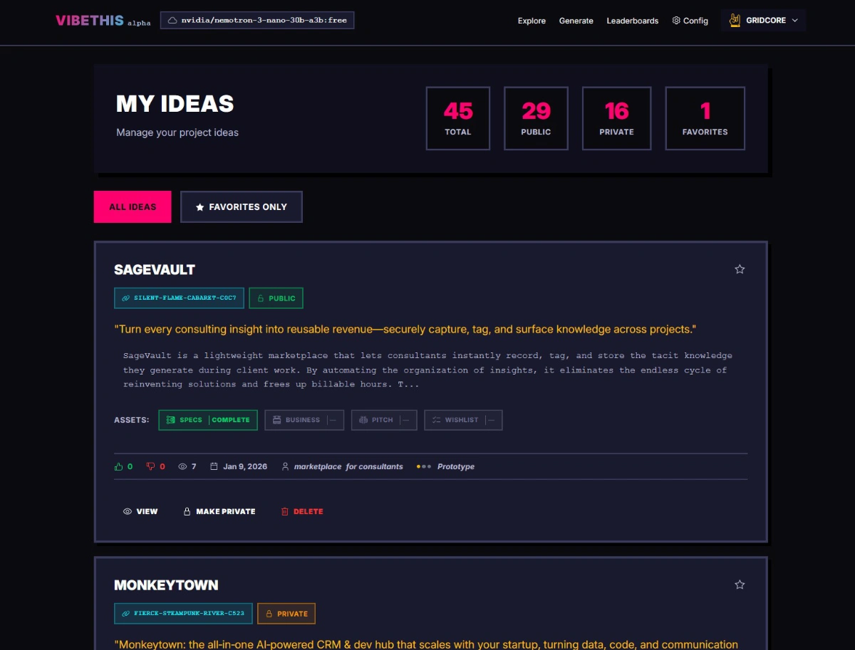 Vibe This - Eigene Ideen verwalten