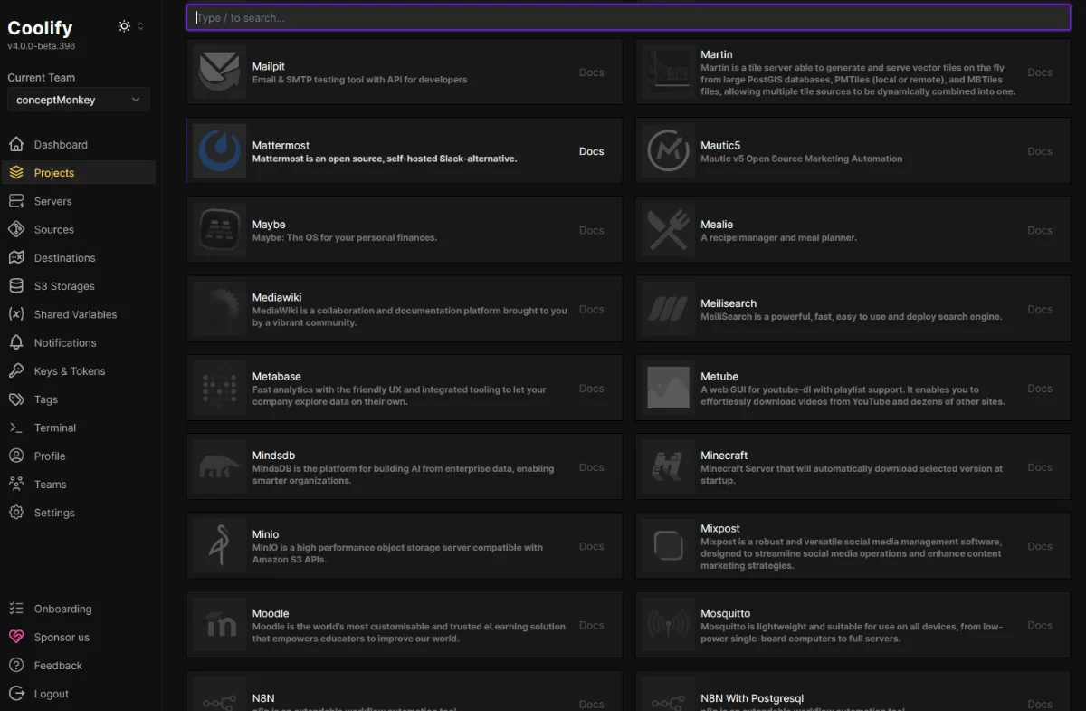 Coolify Dashboard